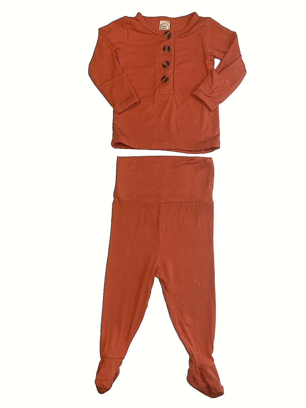 Lou Lou & Company Baby Newborn Bamboo 2PC Footed Lounge Set Rust